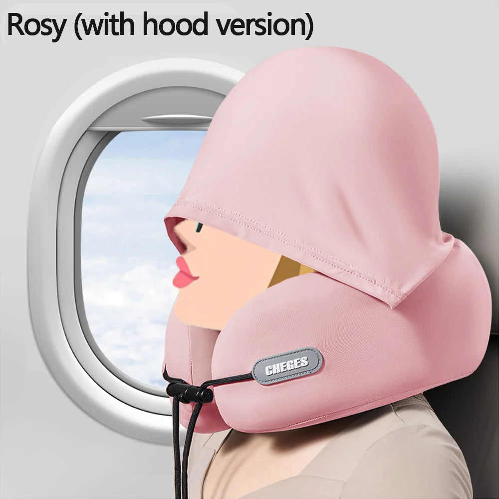 1pc Car Interior U-shaped Pillow, Neck Support Hooded Travel Portable Airplane Neck Pillow, Memory Foam Travel Pillow, Foldable
