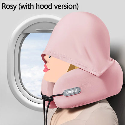 1pc Car Interior U-shaped Pillow, Neck Support Hooded Travel Portable Airplane Neck Pillow, Memory Foam Travel Pillow, Foldable