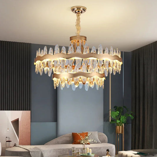 Living Room Luxury Crystal Chandeliers Modern Island Lighting Golden Lobby Decorative Lights