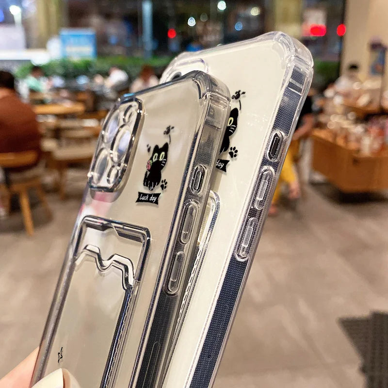 Card Slot Holder Phone Case For iPhone 13 15 17 16 11 12 14 Pro Max 16E 17 Air XR XS 7 8 Plus SE Soft Photo Pocket Wallet Cover