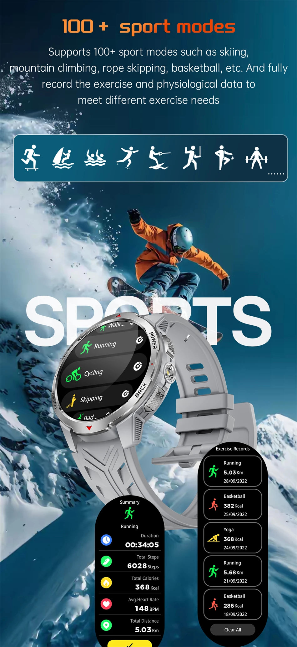 2026 New Smart Watch Men with Flashlight Sports 3ATM Waterproof 1100 mAh Large battery BT Call  Man for Android iOS Smartwatch