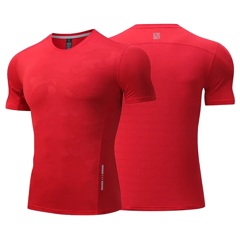 Dry Fit Men Running Shirt Tops Fitness Compression Gym Polyester Sports T-shirt Outdoor Workout Training Muscle Fit Clothing