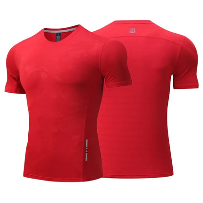 Dry Fit Men Running Shirt Tops Fitness Compression Gym Polyester Sports T-shirt Outdoor Workout Training Muscle Fit Clothing