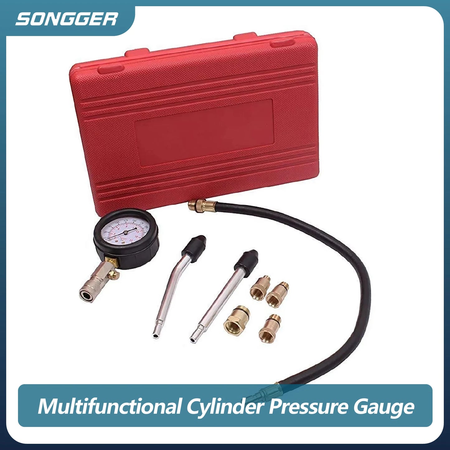 Cylinder Compression Tester Kit 0-300 PSI Dual Scale Quick Coupler Brass Fittings Gauge Engine Diagnostic Tool Car Motorcycle