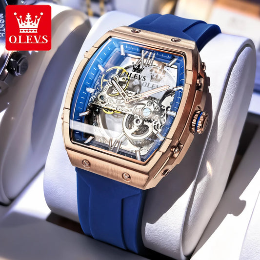 OLEVS 6779 Automatic Men Watch Skeleton 50mm Large Dial Waterproof Silicone Strap Mechanical Watch for Men