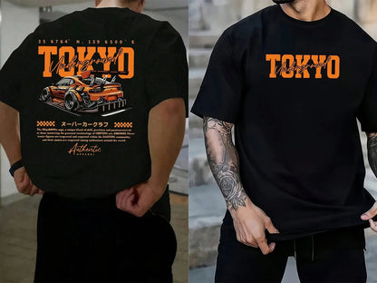 Men Tokyo Underground Car T Shirt JDM Streetwear Graphic Tee Drift Racing Style Short Sleeve Casual Top Japanese Harajuku