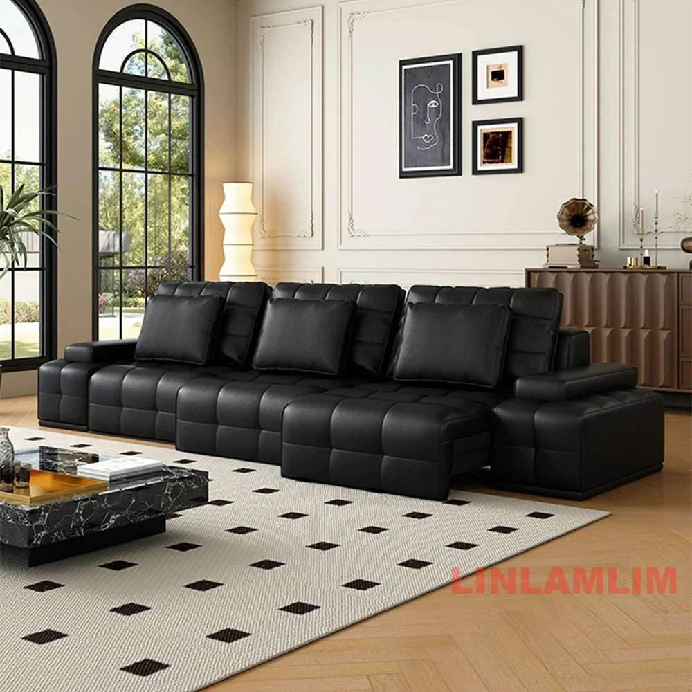 Linlamlim Modern Convertible Couch with Tufted Backrest and Armrest – Genuine Leather Sectional Sofa Bed,Functional Sleeper Sofa