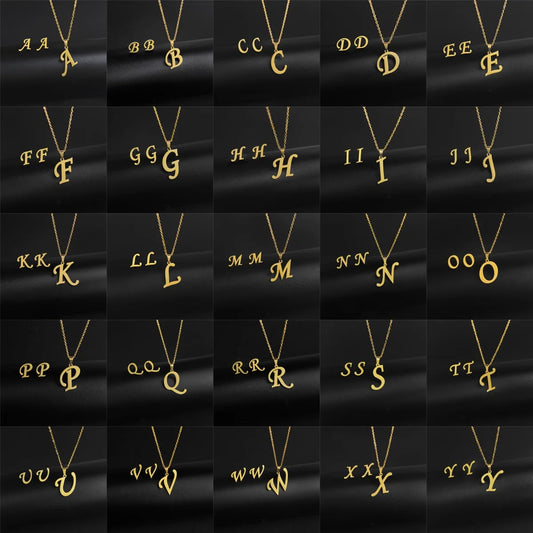 A-Z 26 Stainless Steel Initial Necklace and Earring Jewelry Set Letter Pendant Chain Alphabet Mom Christmas Gift