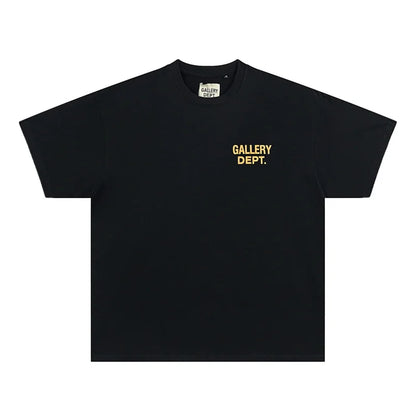 Men's GALLERY DEPT. T-Shirt Black Yellow Print HOLLYWOOD CA Oversized Cotton Streetwear Tee Summer Casual Short Sleeve Top