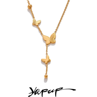 Yhpup Exquisite Butterfly Chain Pendant Necklace for Women Stainless Steel Fashion Collar Jewelry Waterproof