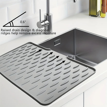 Silicone Dish Drying Mat, Waterproof Sink Side Draining Pad for Dishes Glasses Countertop Protector, Essential Kitchen Gadget