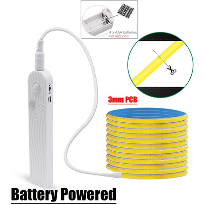 5V Motion Sensor LED COB Light Strip Human Induction USB/Battery Powered Flexible Lamp Under Cabinet Stairs Wardrobe Nightlights