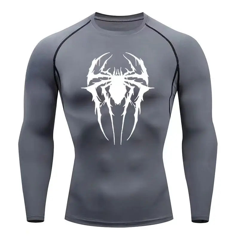 Casual Anime Print Running Compression T-Shirt Men Quick-Drying Fitness Sportswear Gym Sports Long Sleeve Breathable Top S-3XL