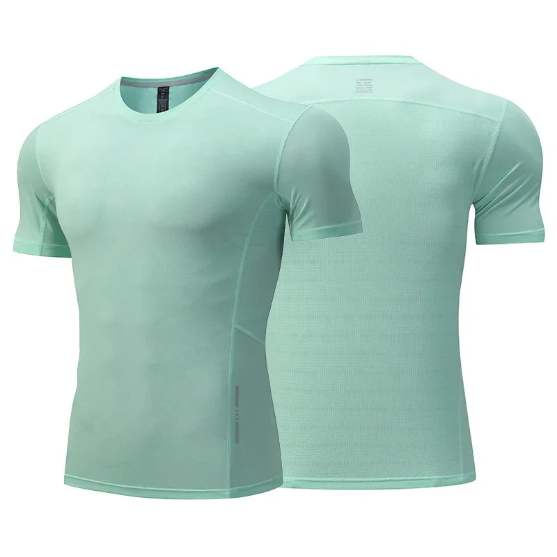 Dry Fit Men Running Shirt Tops Fitness Compression Gym Polyester Sports T-shirt Outdoor Workout Training Muscle Fit Clothing