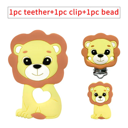 1/3/10pcs Lion Baby Silicone Teether Beads Toy DIY Pacifier Chain Necklaces Pendant Bite Chew Rodent For Teething Kids Toys