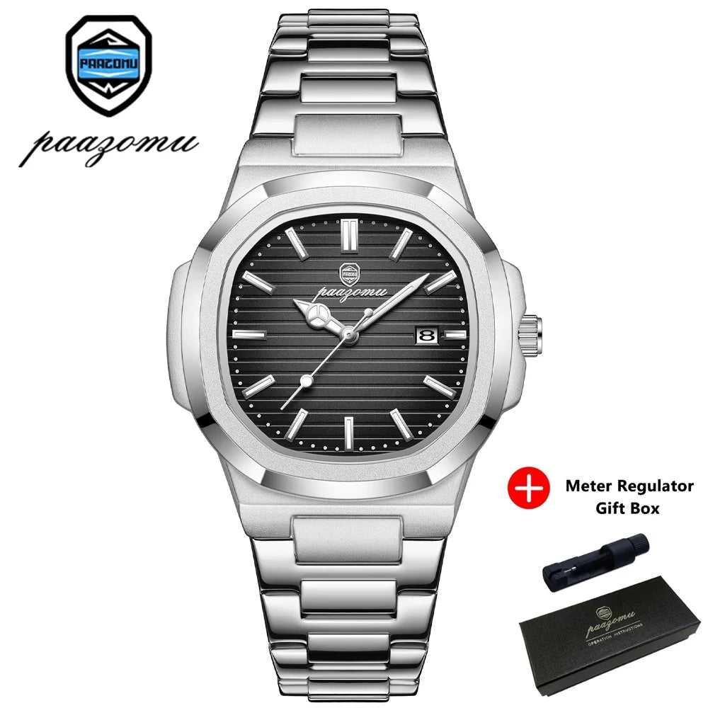 PAAZOMU Top Luxury Brand Man Watch Sports Waterproof Luminous Date Men Wristwatch Square Dial Quartz Men's Watches High Quality