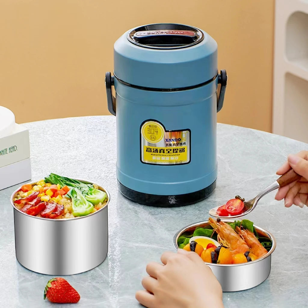 Stainless Steel Vacuum Thermal Lunch Box Large Capacity Multiple Layers Insulated Barrel  Bento Box Carrying Pot