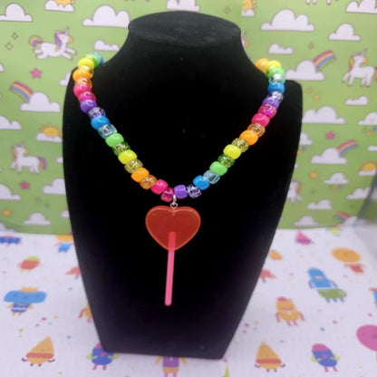 Y2K Kandi Necklaces | Neon Sparkly Rainbow | Lollipop Charms | Candy Girl Party Jewelry |  Dopamine Aesthetic