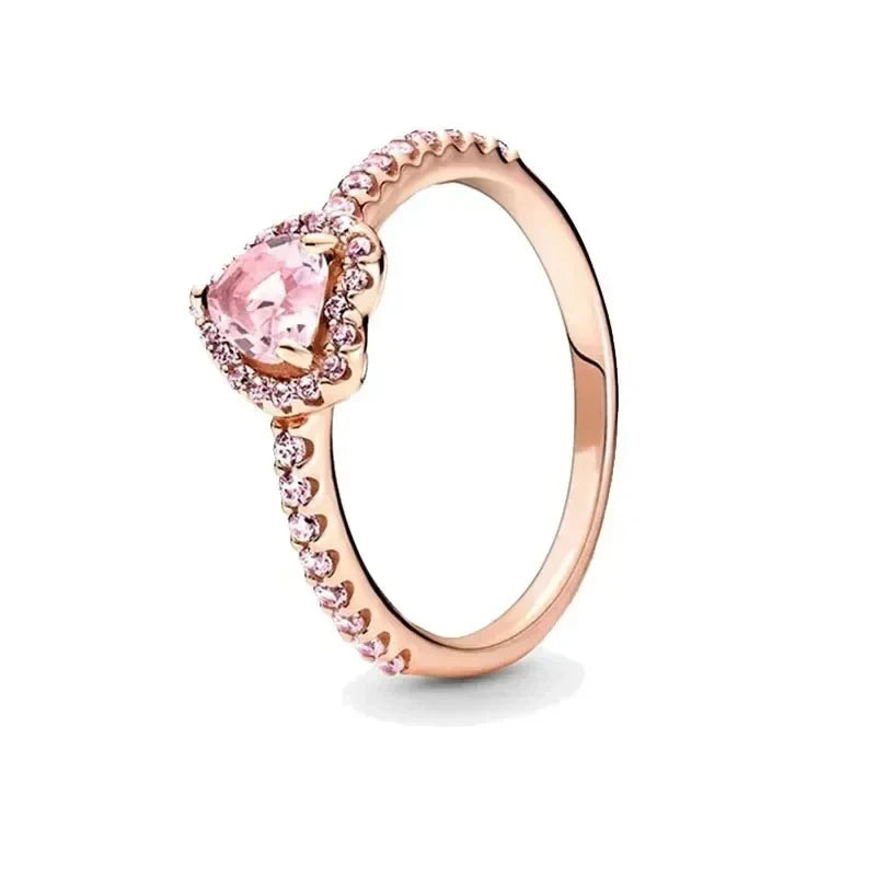 New 925 Sterling Silver Rose Gold Ring Hot Selling, Sparkling, Fashionable and Charming Crystal Ring, Women's Birthday Jewelry