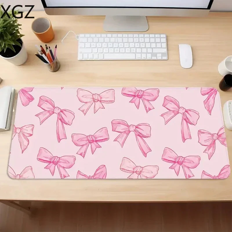 New Cute Pink Bow Mouse Pad Large Keyboard Desk Pads 900x400mm Playmat Non-slip Rubber Base Washable Rug for Office and Home Use