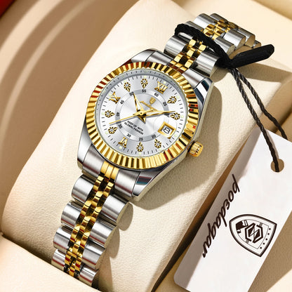 POEDAGAR Top Luxury Couple's Watches Luminous Date Classic Watches For Couple Quartz Stainless Steel Couple Watch Lovers Set+Box