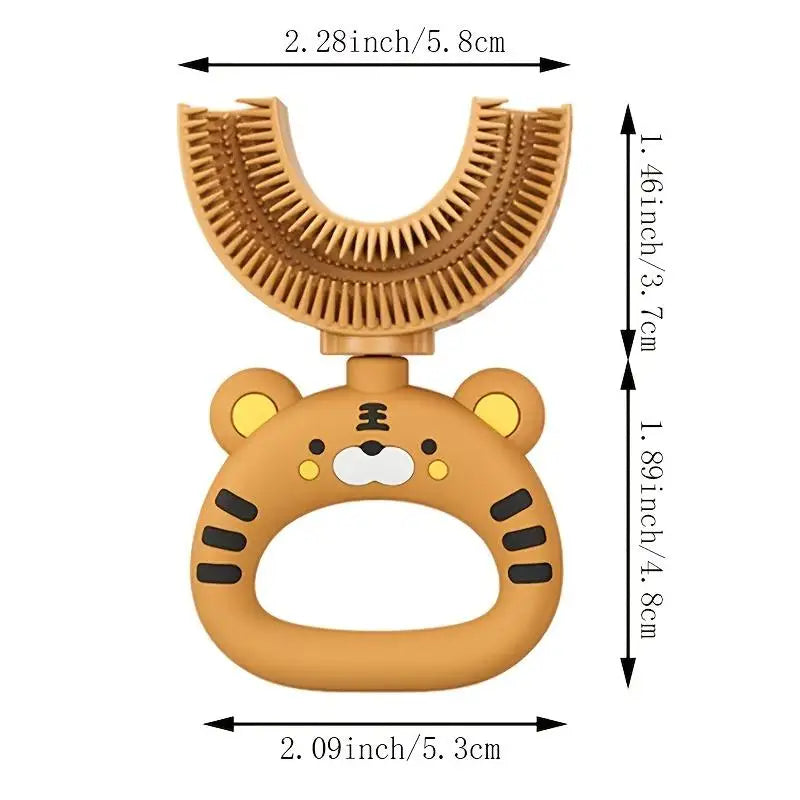 2pcs Dinosaur Tiger Crab Kids U-Shaped Silicone Toothbrush, Manual 360° Cleaning Brush, Baby Teething Toy, Oral Care Brush