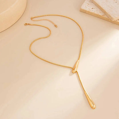 Salircon Trendy Smooth Metal Waterdrop Pendant Necklace Women Hip Hop Punk Simple Sweater Chain Jewelry On The Neck Accessories