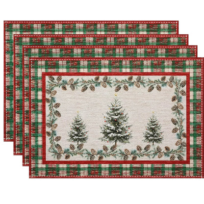 Retro Checkered Christmas Tree  Linen Placemat  Table Mats Rectangular Non Slip Dining Table for Kitchen Home Decor Essentials