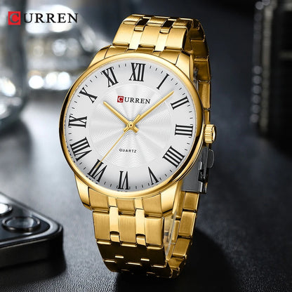 Curren 8422 Men's Minimalist Roman Numeral Quartz Watch, Water-resistant Round Business Wristwatch