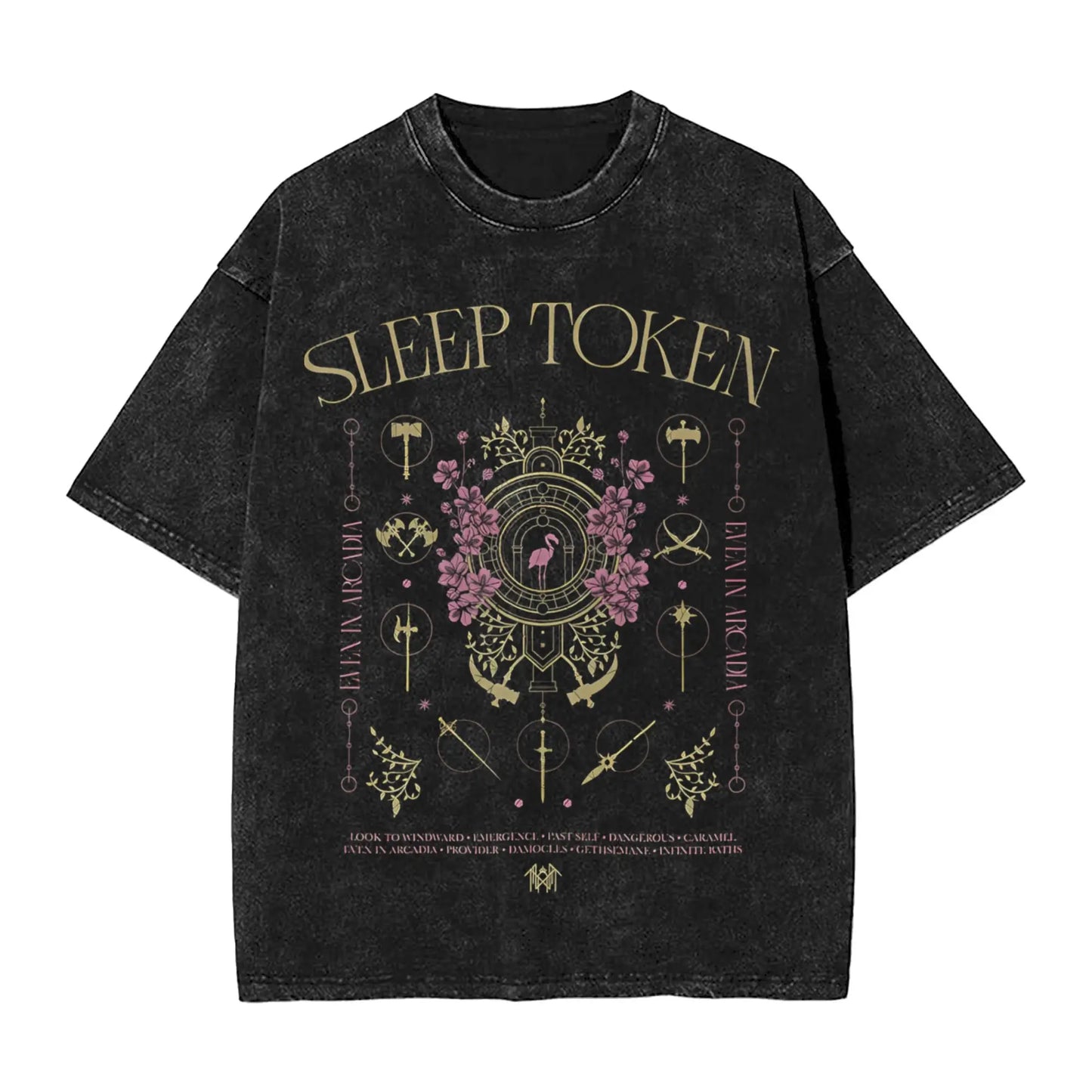 Sleep Rock Music Tokensd Even In Arcadia T Shirt Hip Washed Short Sleeve High Street T-Shirt Fashion for Men Women Streetwear