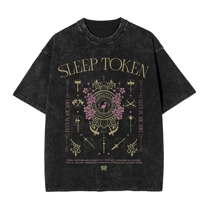 Sleep Rock Music Tokensd Even In Arcadia T Shirt Hip Washed Short Sleeve High Street T-Shirt Fashion for Men Women Streetwear