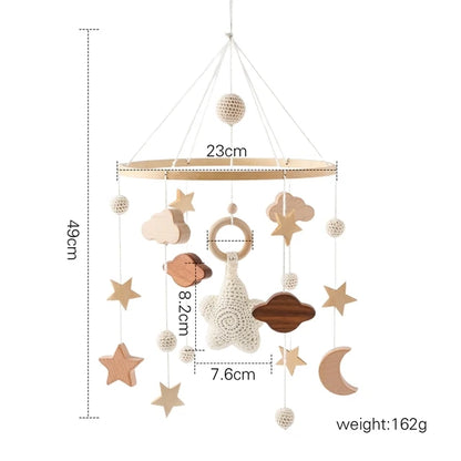 Baby Soft Felt Cartoon Wool Ball Seashell Rattles Hanging Bed Bell Newborn Mobile Crib Wooden Bracket Montessori Education Toys