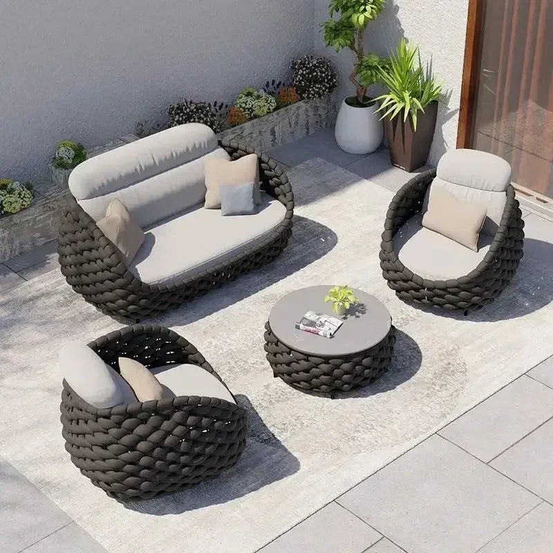 All-Weather Rattan Outdoor Sofa Set Courtyard Combination Double Chair Leisure Terrace Furniture for Villa Balcony Living Room