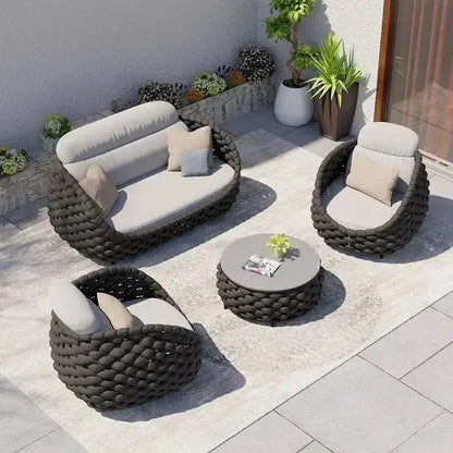 All-Weather Rattan Outdoor Sofa Set Courtyard Combination Double Chair Leisure Terrace Furniture for Villa Balcony Living Room