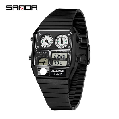 SANDA New 3192 Men's Square Men's Electronic Watch Waterproof LED Thermometer Stopwatch For Men's Electronic Watch