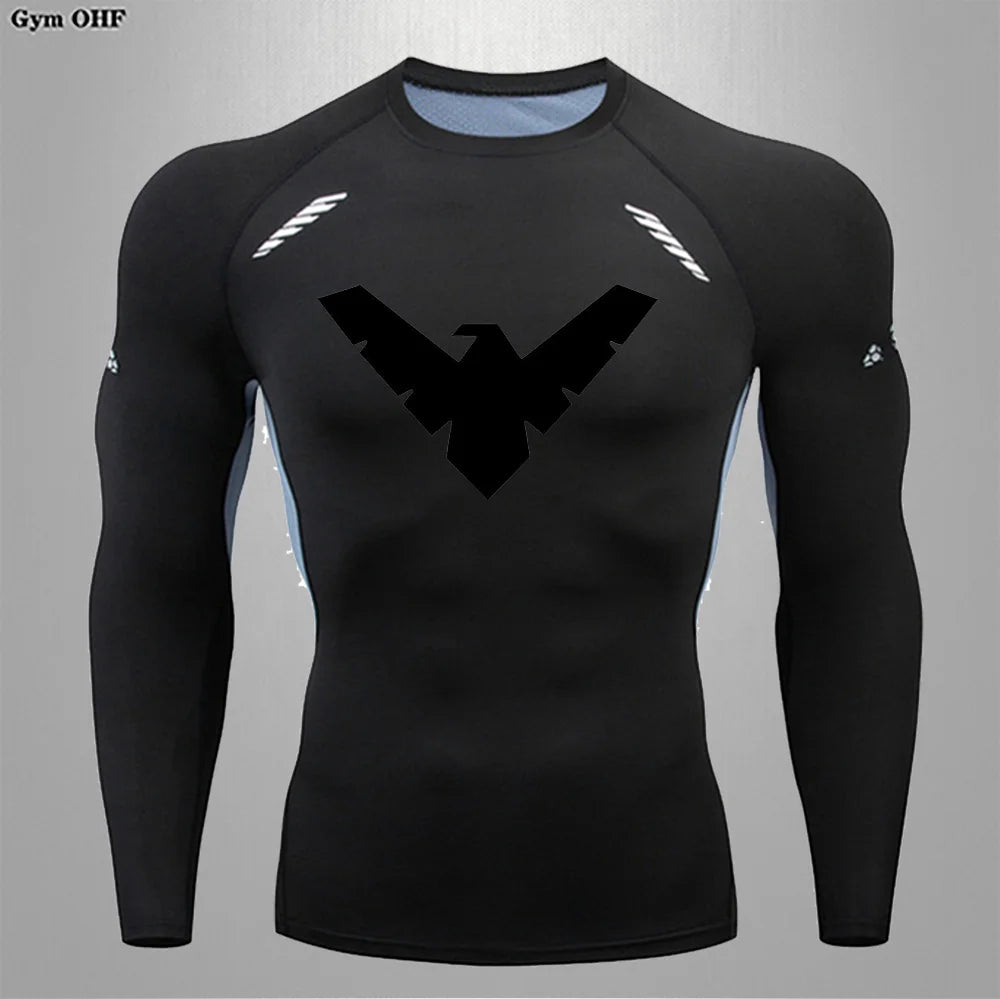 Compression Nightwing Print Tops For Men T Shirt Rashguard Jiu Jitsu Gym Fitness Running Train   ing Shirts Jersey Short Sleeved