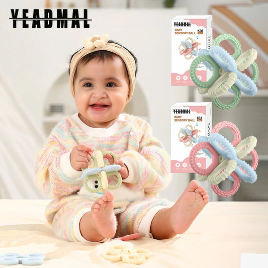 Teething Toys 3 6 Months for Kids Girls Boys,3 Pack Silicone Rattle Chew Toys for Babies 6 12 18months Newborn Infant,Combinable
