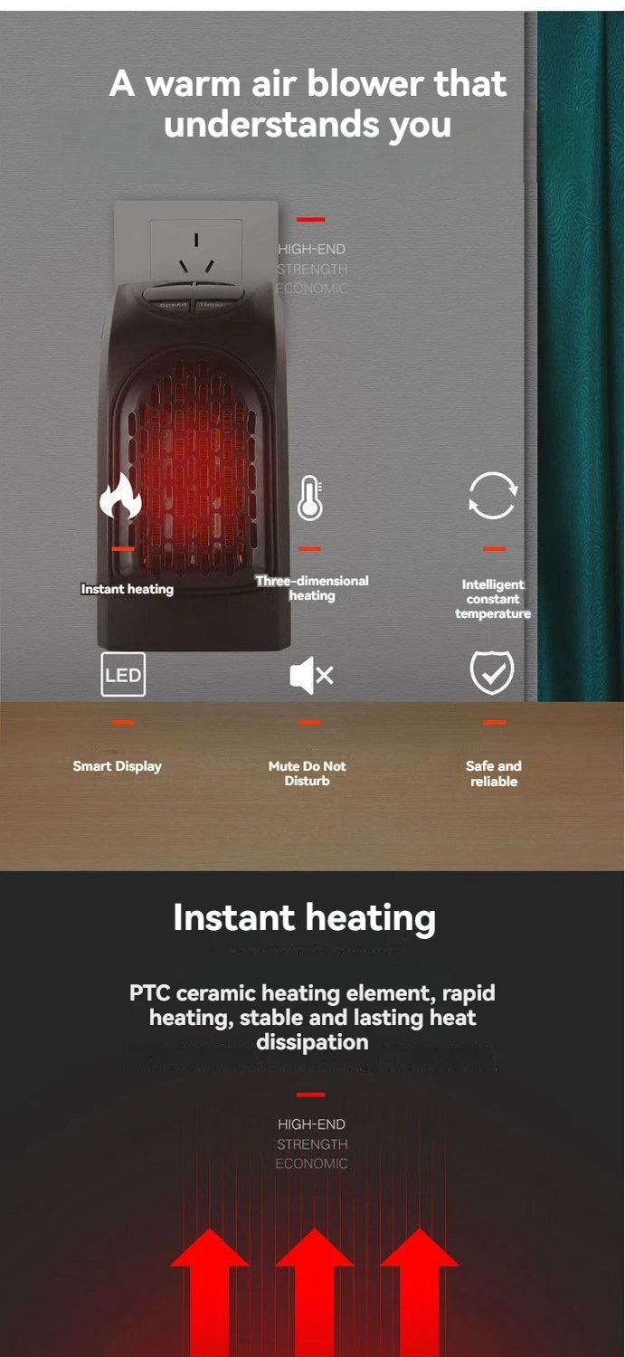 Portable Electric Heater, Wall Plug-In Room Heater, Mini Radiator Fan Warmer, Ideal Heating Appliance for Home
