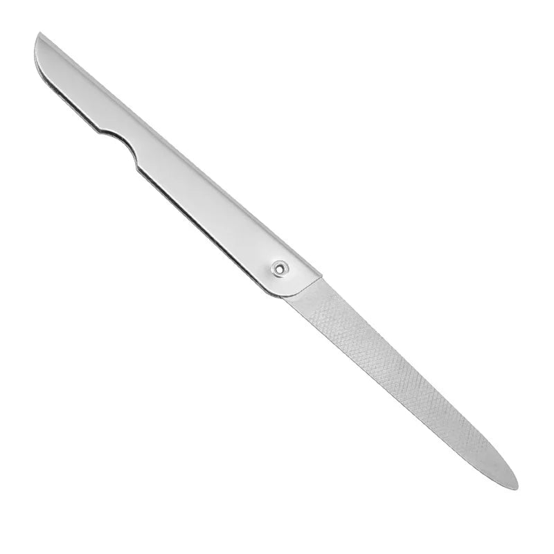 The stainless steel folding nail file strip is a portable and convenient tool for beauty, nail care and manicure