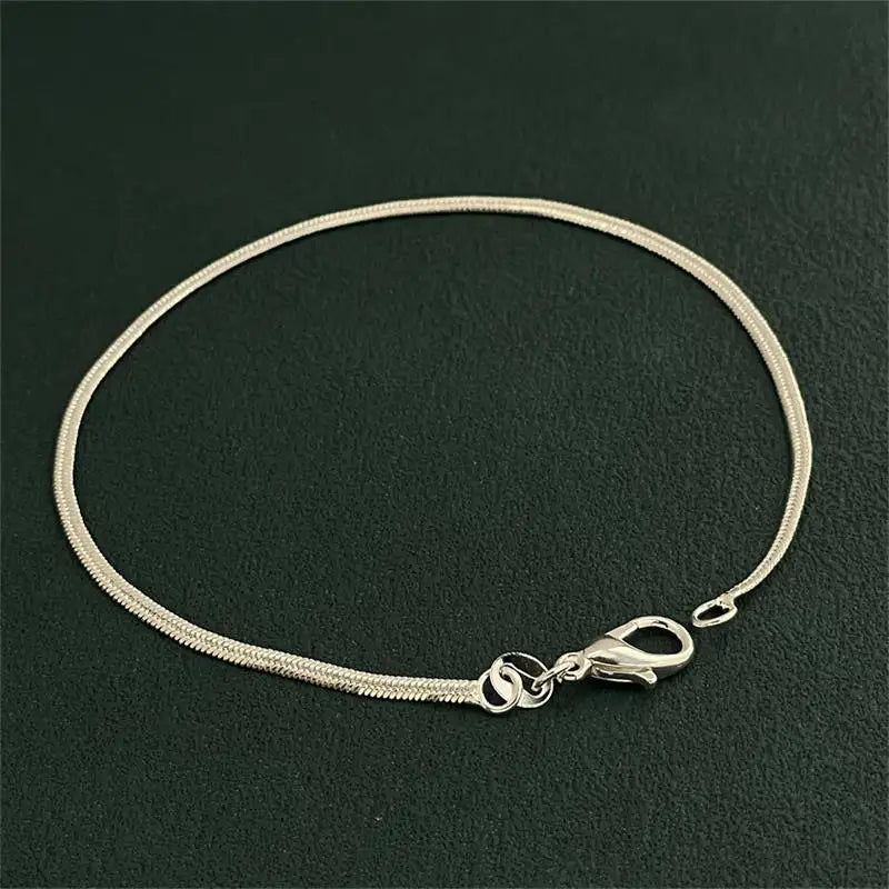 925 Sterling Silver Bracelet 2mm Flat Snake Bone Chain 20CM Women Men Wedding Accessories Jewelry Gifts