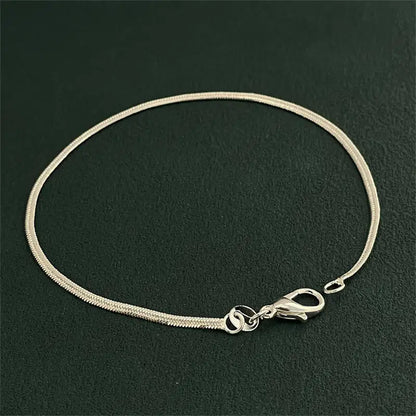 925 Sterling Silver Bracelet 2mm Flat Snake Bone Chain 20CM Women Men Wedding Accessories Jewelry Gifts