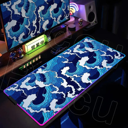 RGB HD Printing XXL Japanese style waves Mouse Pad Large Computer Office Game Table Rubber Gaming Mousepad expand LED Desk Mat