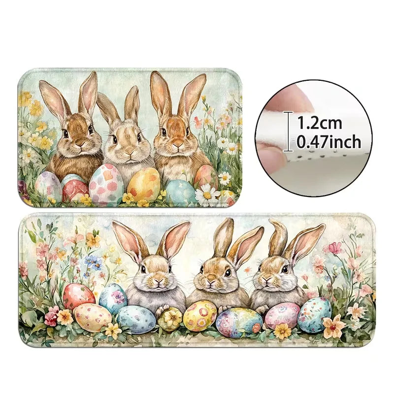 Easter Bunny & Eggs Kitchen Mat Non-Slip Machine Washable Knitted Rugs, Mats for Home, Office, Sink, Laundry Room, Easter Decor