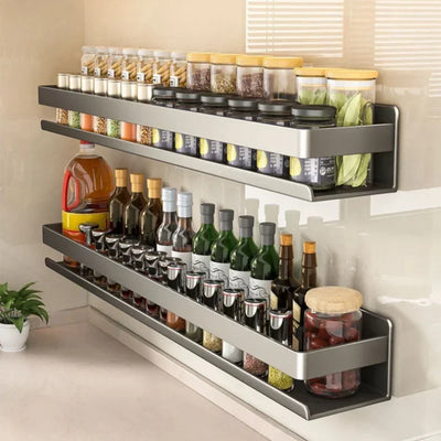 Multifunctional Wall-Mounted Spice Rack Kitchen Condiment Storage Shelf Holds Seasonings Tools Essential Kitchen Organizer Shelf