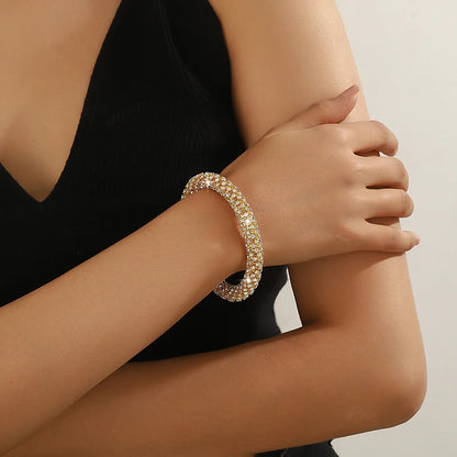 Fashion Open Cuff Round Bracelet Bangle Women Gold Silver Color Crystal Rhinestone Claw Chain Wrap Expandable Bracelets Jewelry