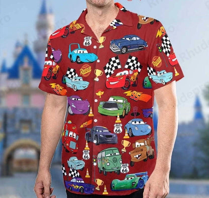 Disney Personalizes Lightning Mcqueen Men Women Shirt Cars Movie Hawaiian Shirt Kids Summer Beach Shirt
