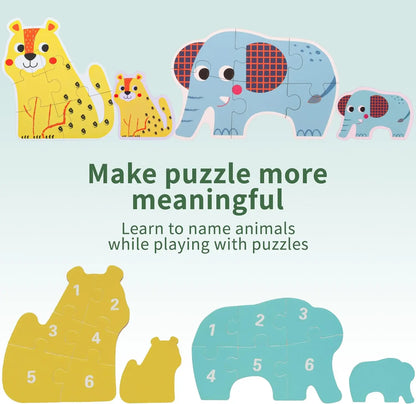 6 Packs Animals Shaped Wooden Jigsaw Puzzles for Toddlers Ages 2-5,Montessori Learning Toys Preschool Educational Activity