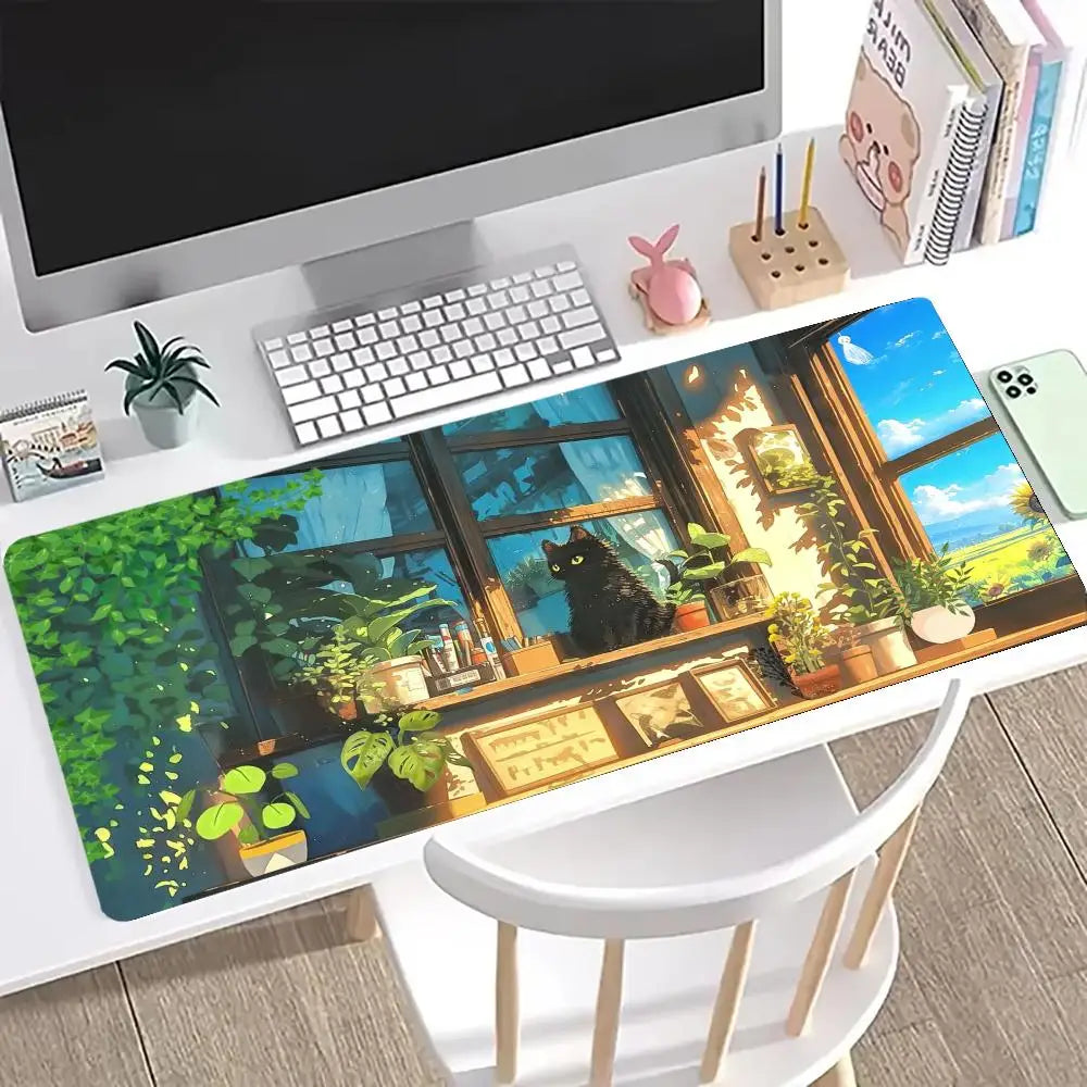 Cute cat Mouse Pad Large Computer Office Game Table Mats XXL Rubber Anti-slip Gaming Keyboard Mousepads Long Desk Pads