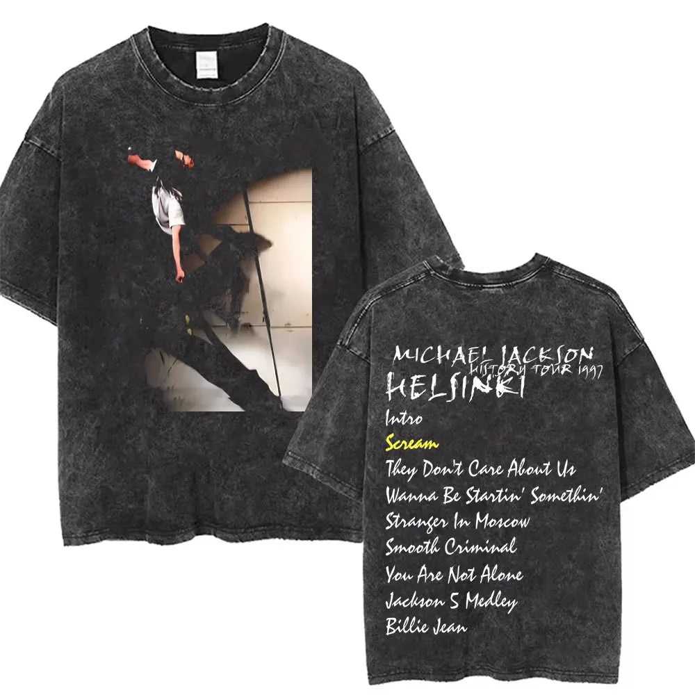 Vintage Washed Michael Jackson King of Pop T-shirt Men Women Retro Gothic Rock T-shirts Men's Punk Oversized T Shirts Streetwear