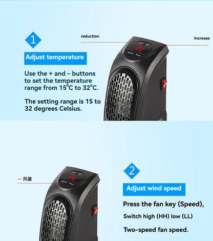 Portable Electric Heater, Wall Plug-In Room Heater, Mini Radiator Fan Warmer, Ideal Heating Appliance for Home